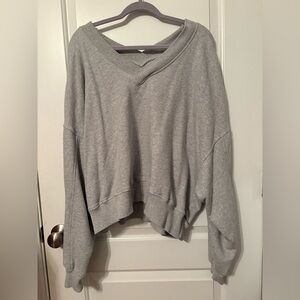 Aerie Light Gray Textured V-Neck Top